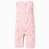 Cotton floral jumpsuit with ruffles for newborn girls, pink/white