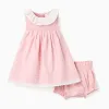 Poplin dress + bloomers with ruffles for newborn girls, light pink