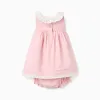 Poplin dress + bloomers with ruffles for newborn girls, light pink