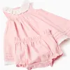 Poplin dress + bloomers with ruffles for newborn girls, light pink