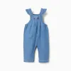 Denim jumpsuit with embroidered flowers for newborn girls, blue