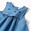 Denim dress + bloomers with ruffles for newborn girls, blue