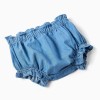 Denim dress + bloomers with ruffles for newborn girls, blue