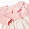 Dual-fabric dress with floral motif for newborn girls, pink/white