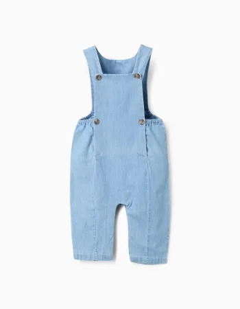 Cotton denim jumpsuit with elastic for newborn boys, light blue