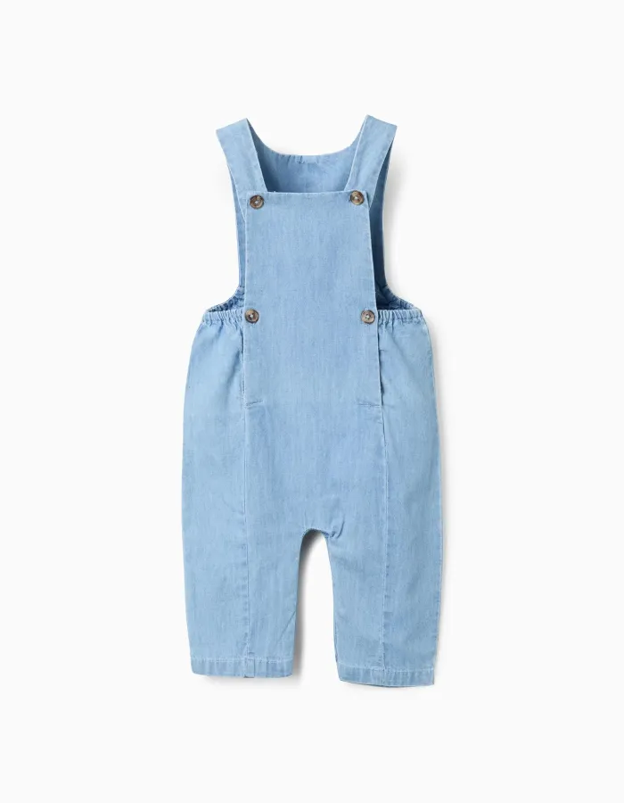 Cotton denim jumpsuit with elastic for newborn boys, light blue