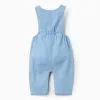 Cotton denim jumpsuit with elastic for newborn boys, light blue