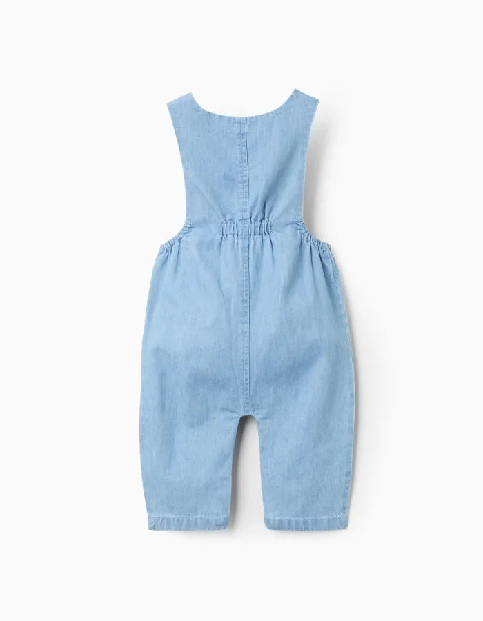 Cotton denim jumpsuit with elastic for newborn boys, light blue