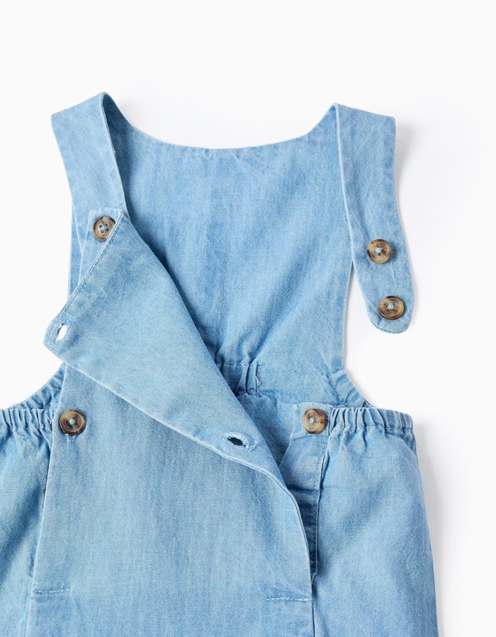 Cotton denim jumpsuit with elastic for newborn boys, light blue