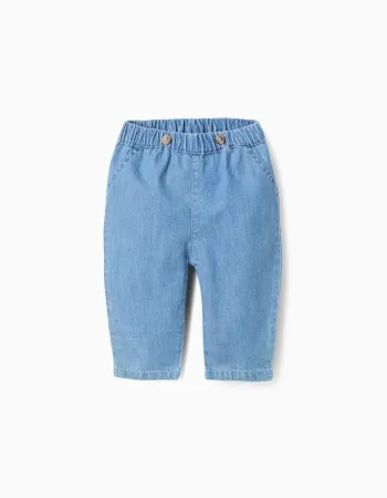Cotton jeans with elastic waistband for newborns, blue