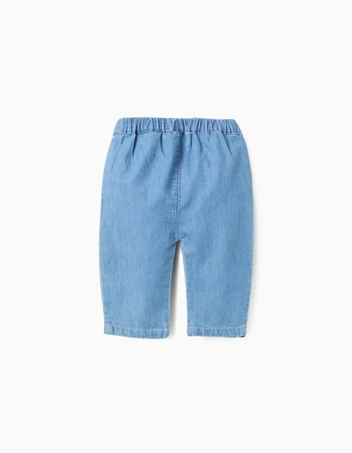 Cotton jeans with elastic waistband for newborns, blue
