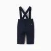 Twill trousers with braces for newborn boys, dark blue