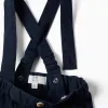 Twill trousers with braces for newborn boys, dark blue
