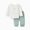 Sweatshirt with rainbow print + trousers for newborn girls, white/green