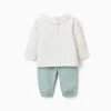 Sweatshirt with rainbow print + trousers for newborn girls, white/green