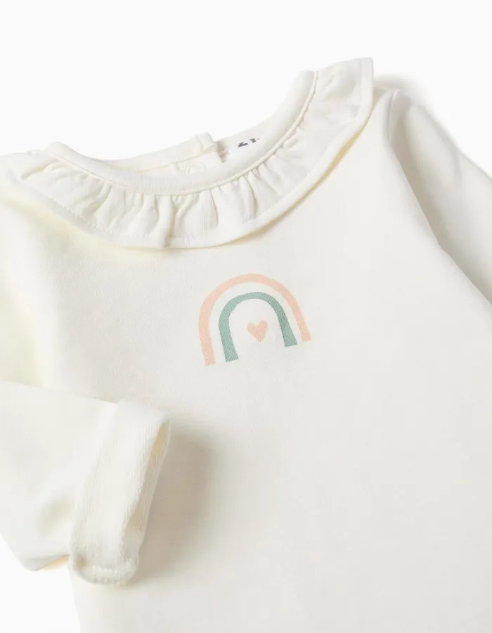 Sweatshirt with rainbow print + trousers for newborn girls, white/green
