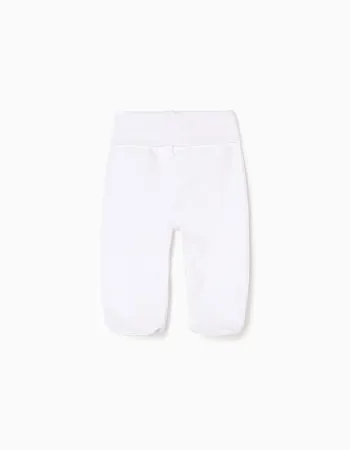 Pack 4 footed cotton trousers for newborns and babies, white
