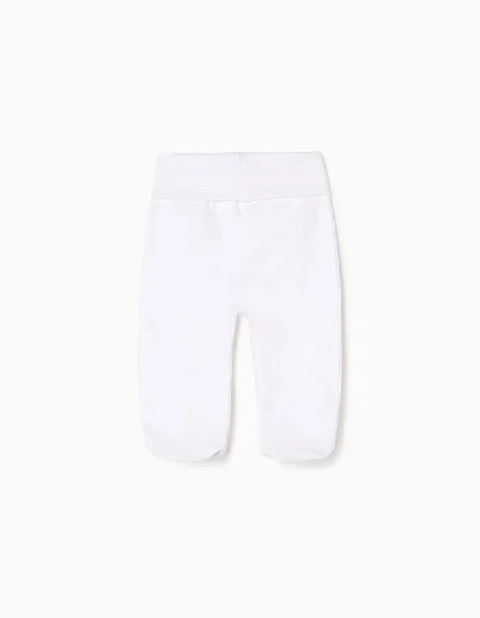 Pack 4 footed cotton trousers for newborns and babies, white