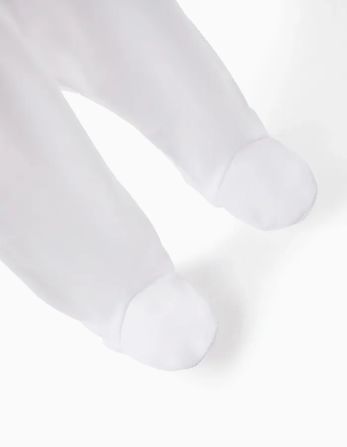Pack 4 footed cotton trousers for newborns and babies, white