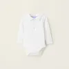 Long Sleeve Polo-Bodysuit for Newborn Boys, White