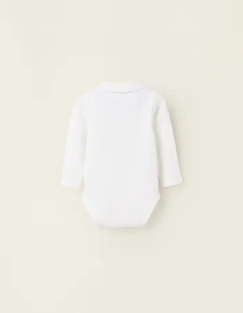 Long Sleeve Polo-Bodysuit for Newborn Boys, White