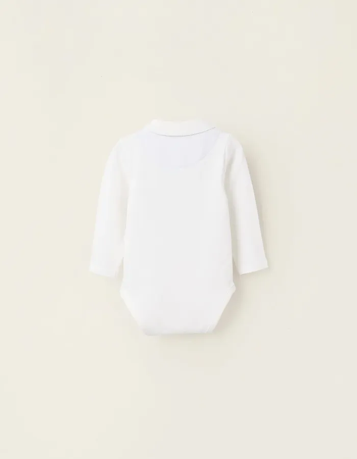 Long Sleeve Polo-Bodysuit for Newborn Boys, White