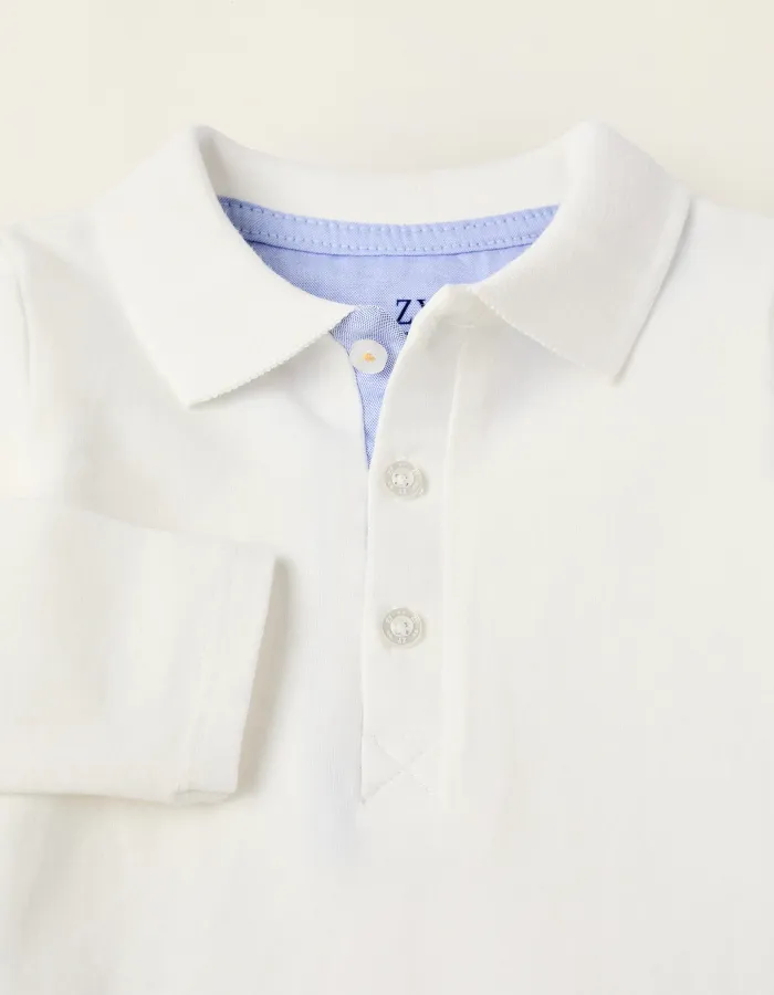 Long Sleeve Polo-Bodysuit for Newborn Boys, White