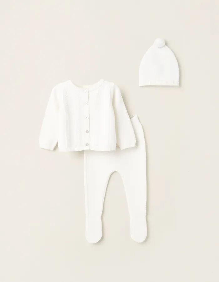 3-Piece Knitted Set for Newborns, White