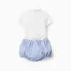 Polo-bodysuit + twill shorts for newborn boys, white/light blue