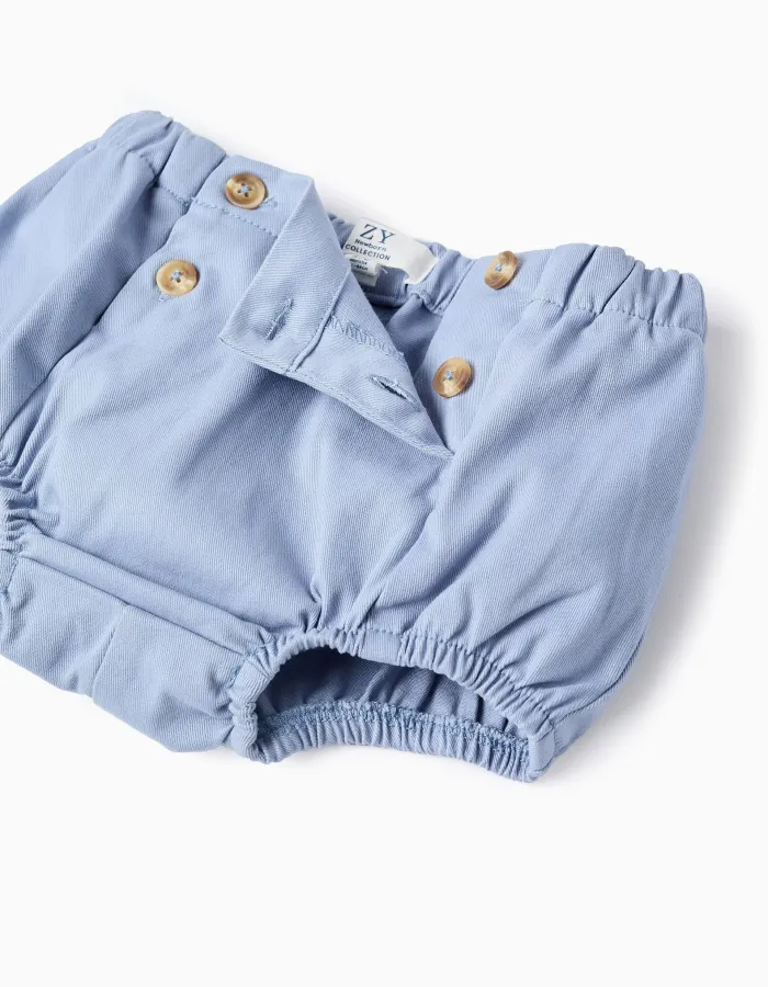 Polo-bodysuit + twill shorts for newborn boys, white/light blue