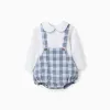 Cotton bodysuit + checked jumpsuit B&S for newborn boys, white/blue