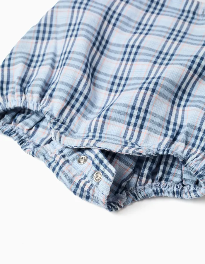 Cotton bodysuit + checked jumpsuit B&S for newborn boys, white/blue