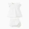 Cotton blouse and bloomers set with ruffles for newborn girls, white