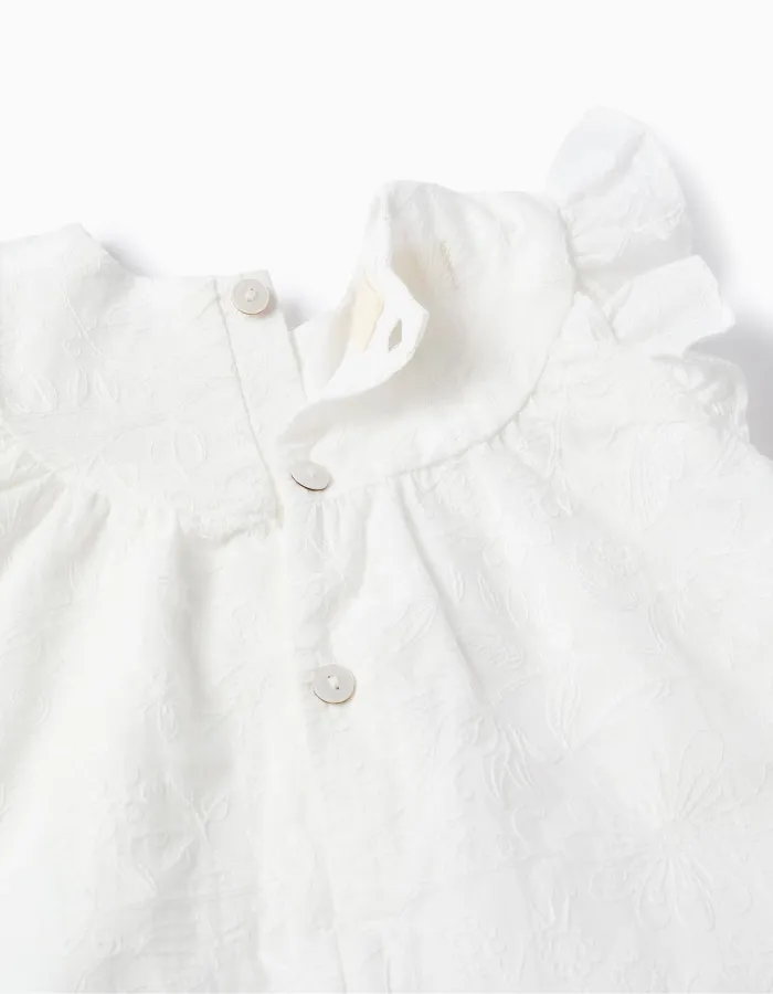 Cotton blouse and bloomers set with ruffles for newborn girls, white