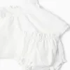 Cotton blouse and bloomers set with ruffles for newborn girls, white