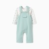 Long sleeve bodysuit + jumpsuit for newborn boys, white/green