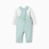 Long sleeve bodysuit + jumpsuit for newborn boys, white/green