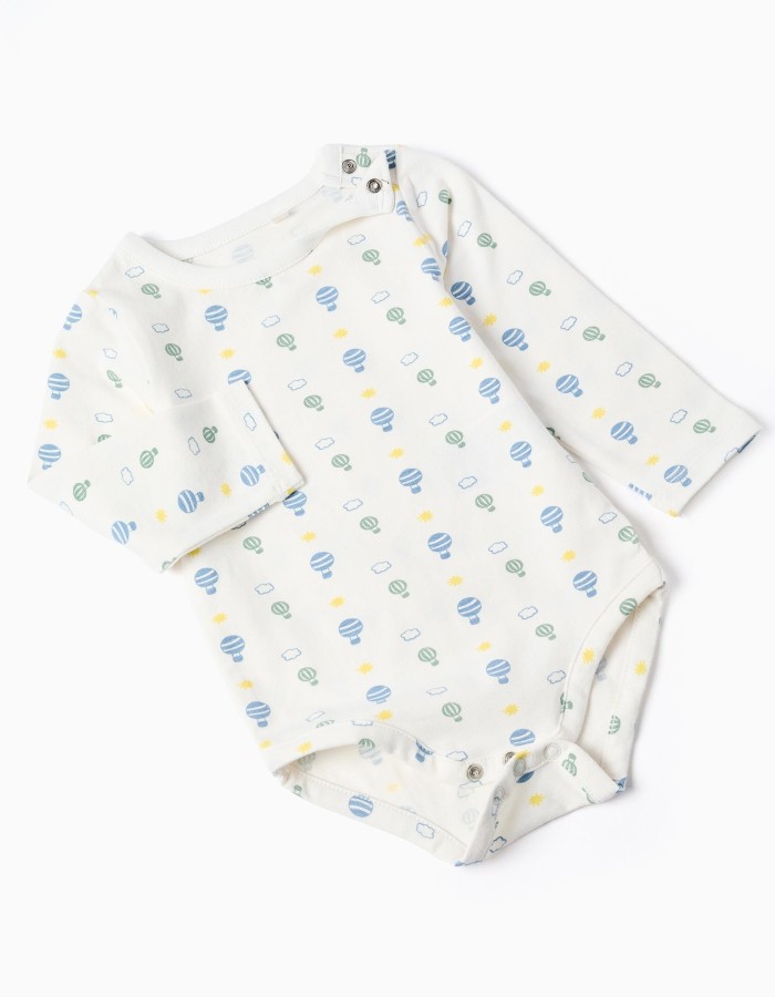 Long sleeve bodysuit + jumpsuit for newborn boys, white/green