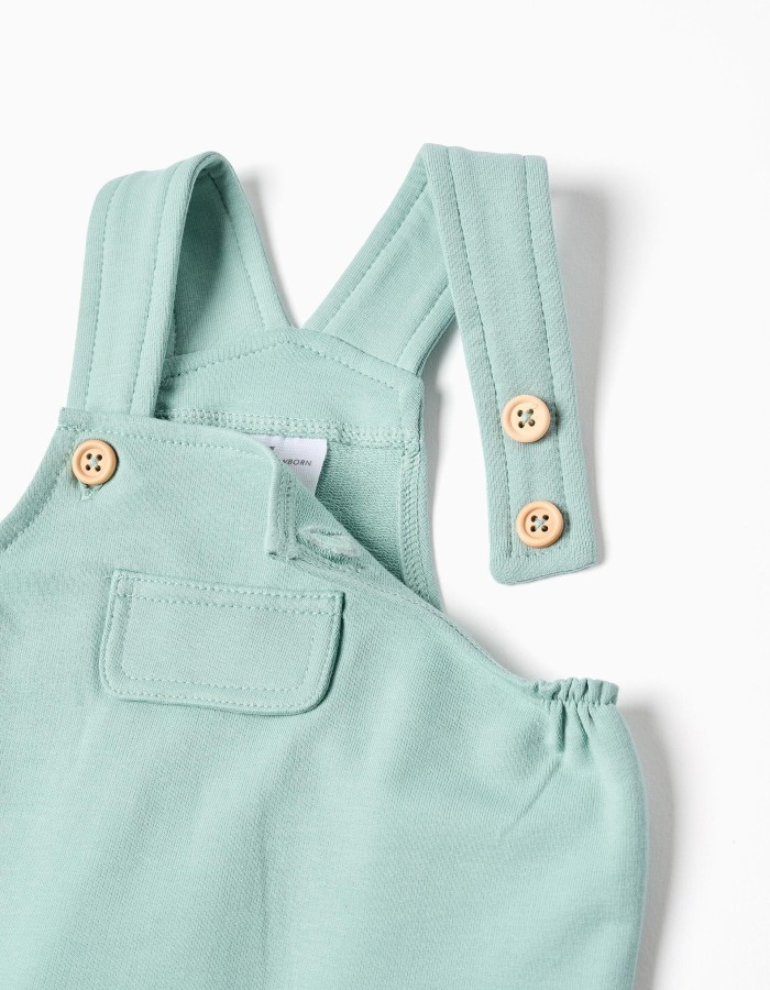 Long sleeve bodysuit + jumpsuit for newborn boys, white/green