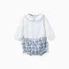 Cotton bodysuit + checked bloomers B&S for newborn girls, white/blue