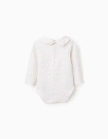 Long sleeve bodysuit with floral motif for newborn girls, white/pink