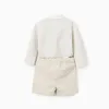 Striped bodysuit + twill shorts for newborn boys, white/beige
