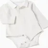 Striped bodysuit + twill shorts for newborn boys, white/beige