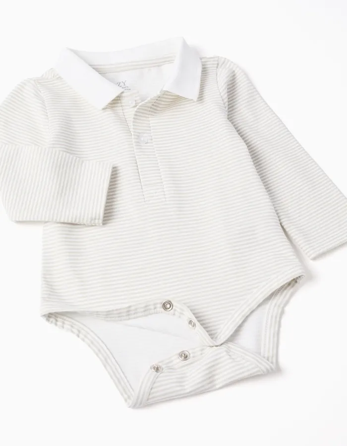 Striped bodysuit + twill shorts for newborn boys, white/beige