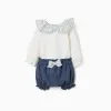 Cotton bodysuit + shorts with ruffles You&Me for newborn girls, white/blue