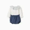Cotton bodysuit + shorts with ruffles You&Me for newborn girls, white/blue