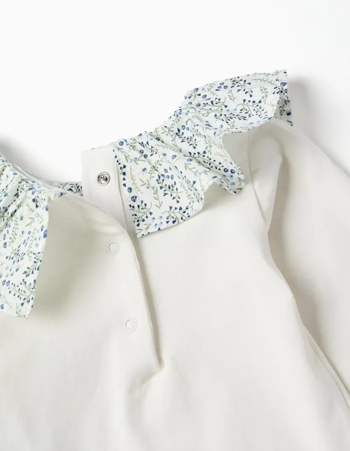 Cotton bodysuit + shorts with ruffles You&Me for newborn girls, white/blue