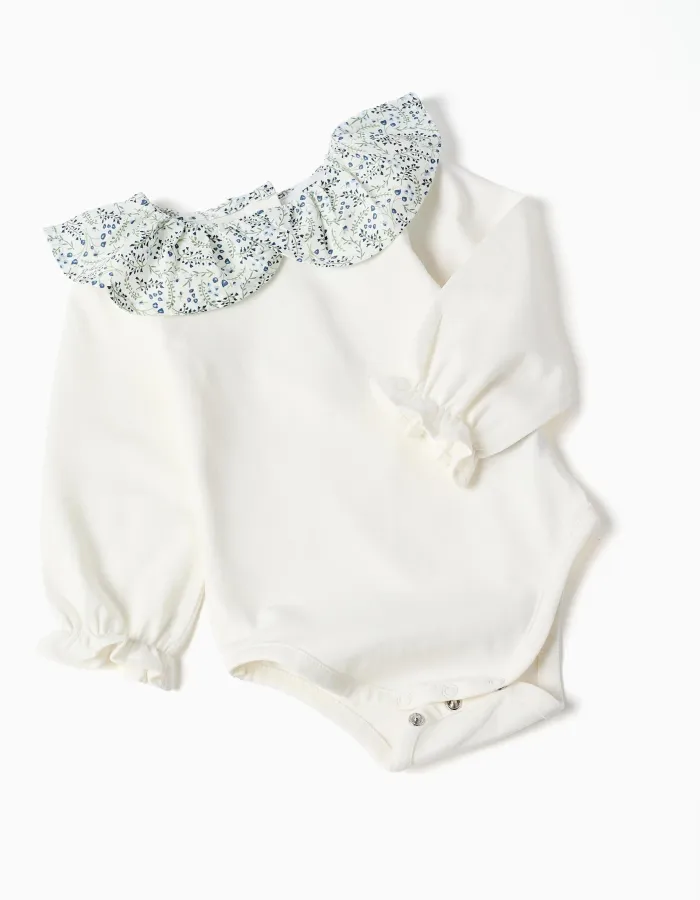 Cotton bodysuit + shorts with ruffles You&Me for newborn girls, white/blue