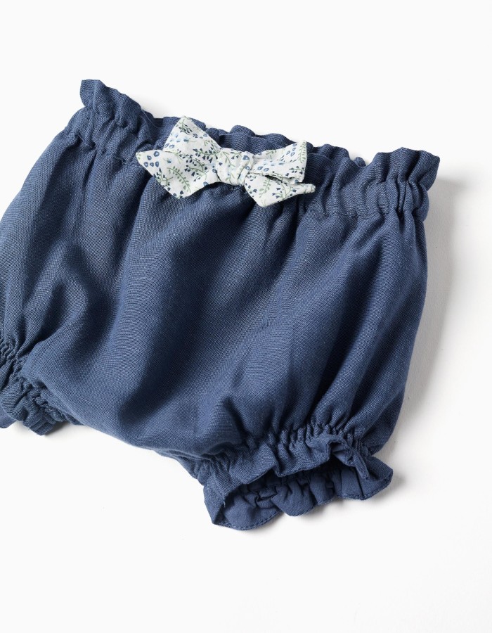 Cotton bodysuit + shorts with ruffles You&Me for newborn girls, white/blue