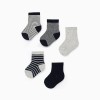 Pack of 5 Pairs of Socks for Baby Boys 'Stripes', Dark Blue/Grey